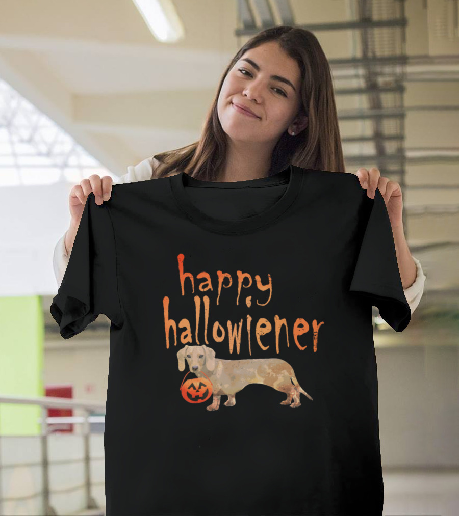 Happy Hallowiener Dachshund with Pumpkin Treat Bag T-Shirt