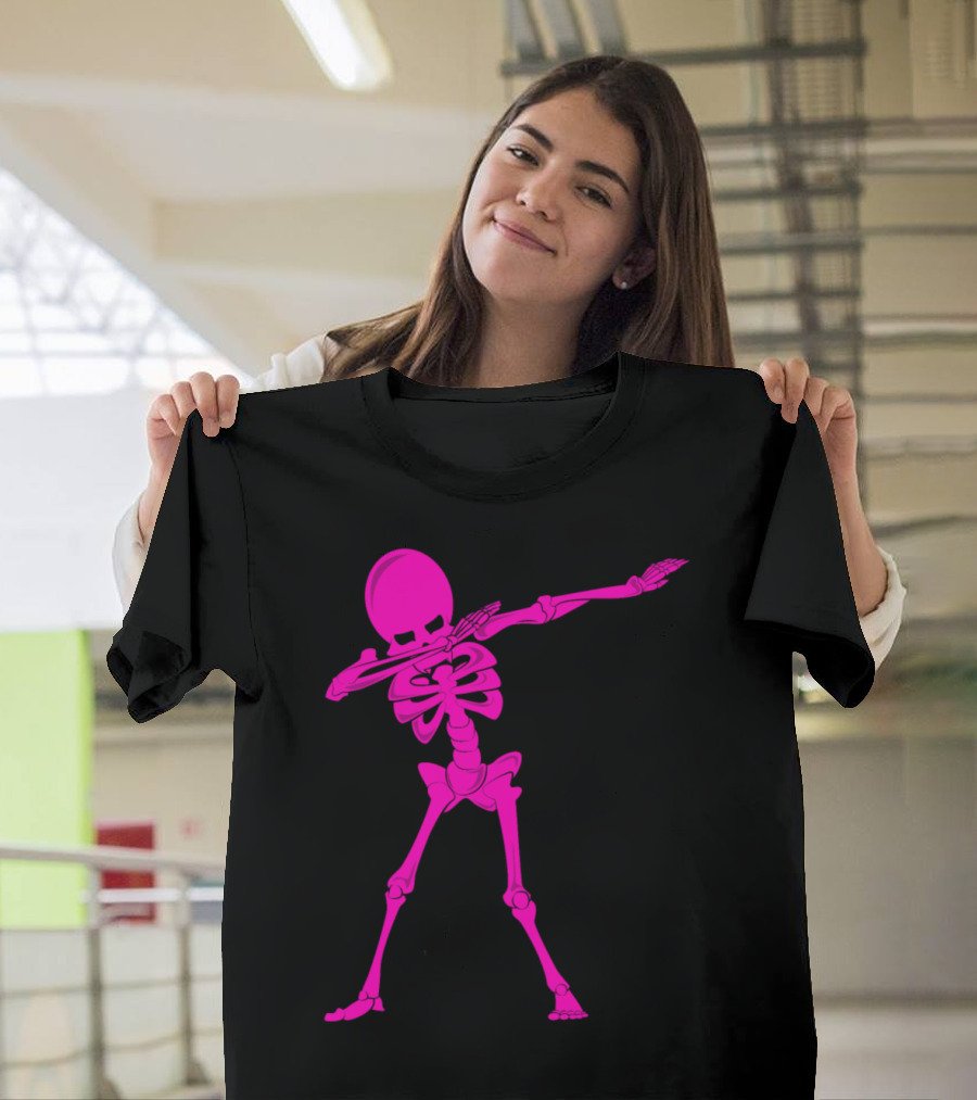 Pink Dabbing Skeleton Halloween Dancing Monster Iconic Pose T-Shirt