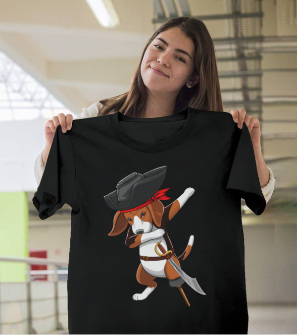 Dabbing Pirate Beagle With Viking Sword Novelty T-Shirt