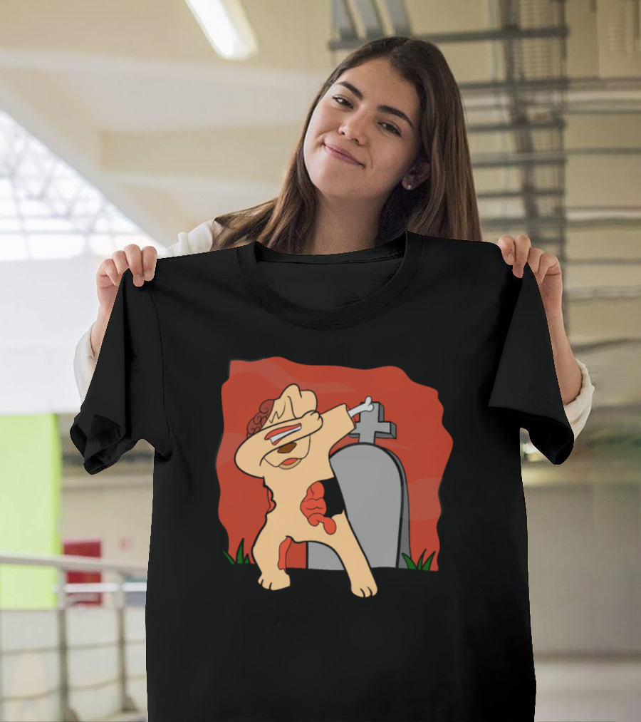Creepy Dabbing Dog Zombie Graveyard Scene T-Shirt