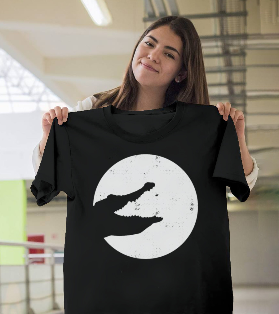 Crocodile Silhouette Against Full Moon T-Shirt