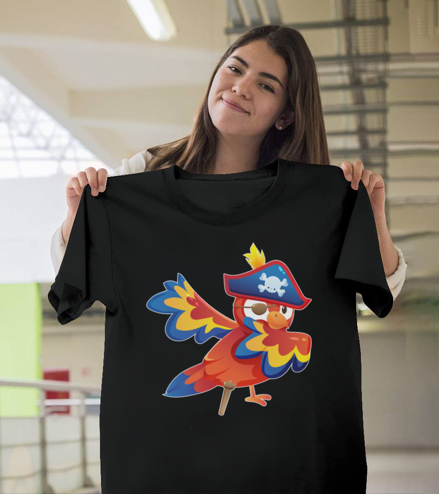 Dabbing Pirate Parrot with Eyepatch and Skull Hat T-Shirt