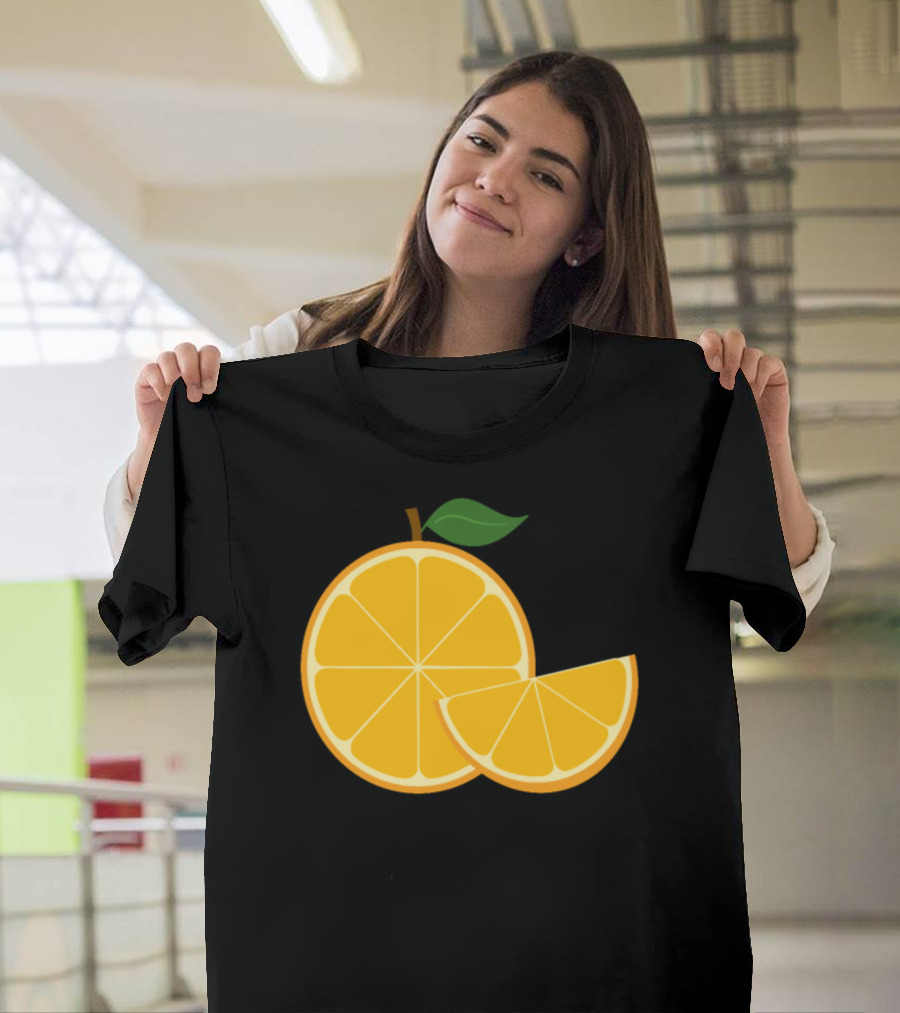Sliced Orange Illustration with Leaf T-Shirt