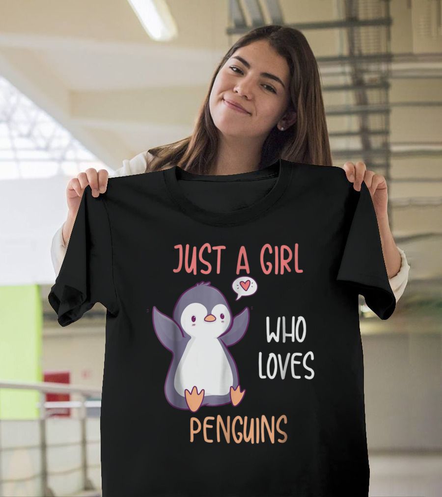 Just A Girl Who Loves Penguins Cute Cartoon Penguin with Heart T-Shirt