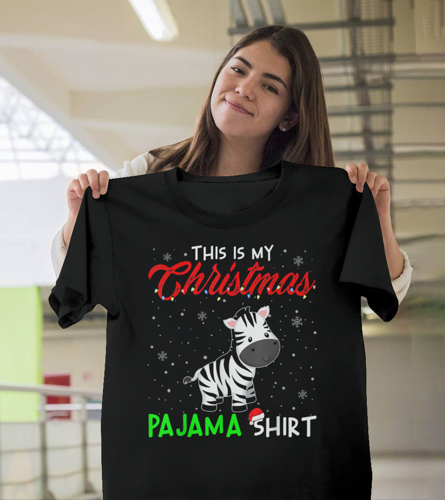 This Is My Christmas Pajama Shirt Cute Zebra T-Shirt