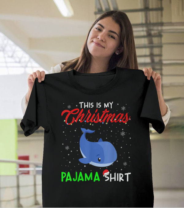 Christmas Pajama Shirt Cute Whale Snowflakes T-Shirt