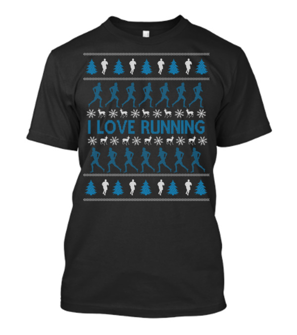 Ugly Christmas Sweater Style I Love Running Snowflakes Reindeer Trees T-Shirt