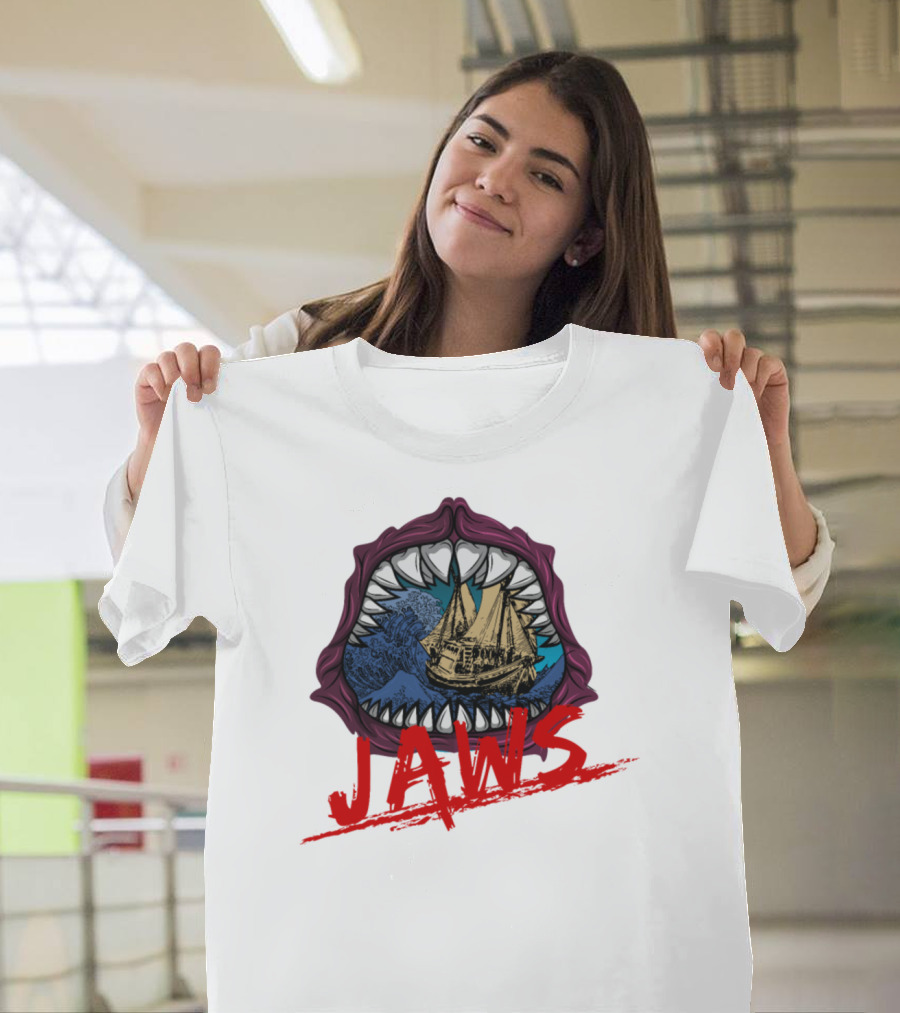 Jaws Mouth Megalodon Bite Boat Sailing Shark T-Shirt