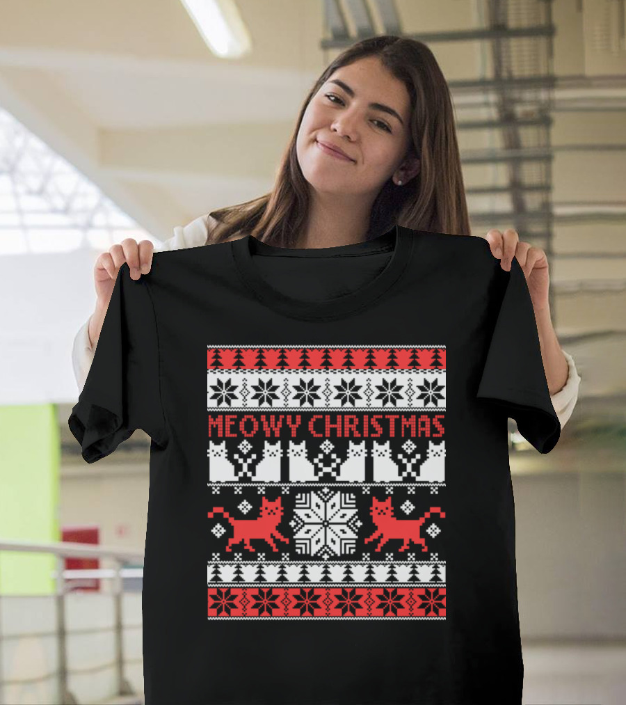 Meowy Christmas Cat Pattern for Meowy Lover T-Shirt