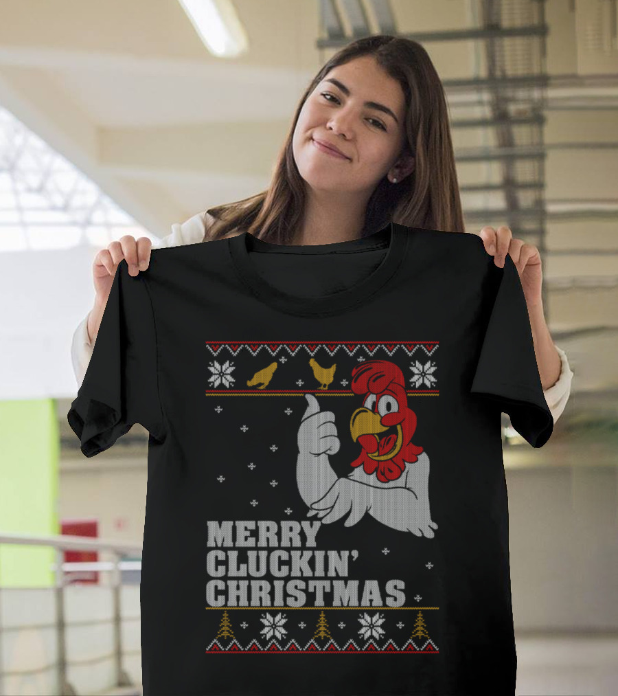 Merry Cluckin' Christmas Festive Chicken Snowflakes T-Shirt