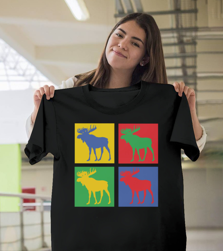 Moose Pop Art Style Colorful Quadrant T-Shirt