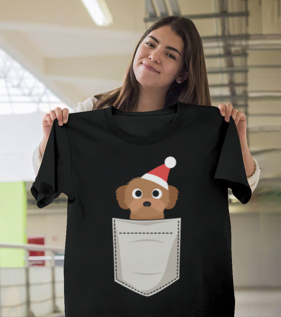 Poodle Toy Santa In Pocket T-Shirt