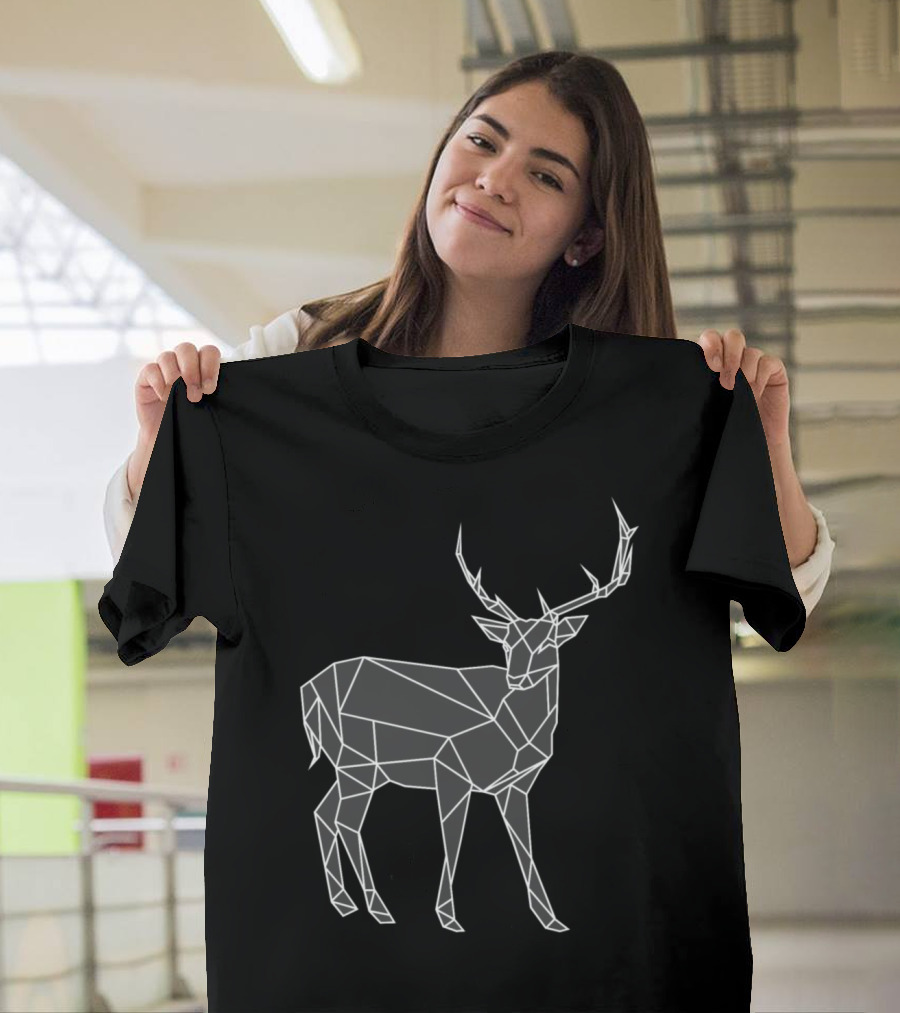 Geometric Reindeer Stag Antlers Polygon T-Shirt