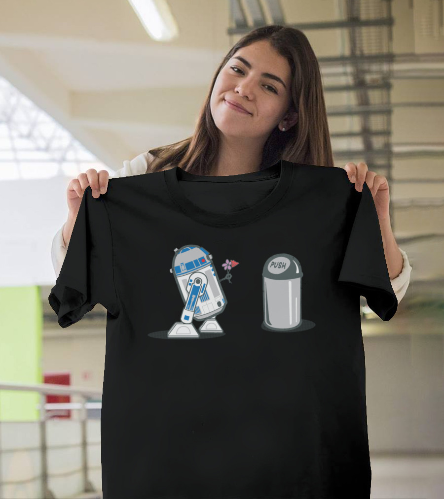 R2-D2 Flower Crush on Trash Can T-Shirt