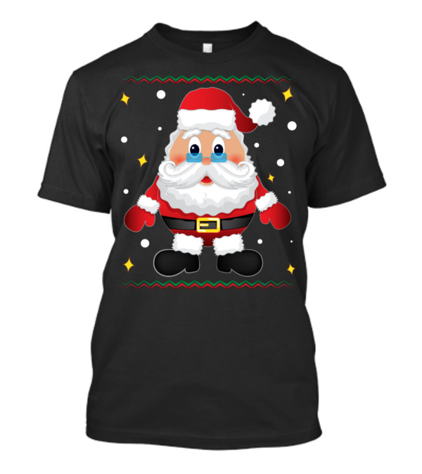 Santa Claus Merry Christmas Cute Cartoon Santa With Stars And Snowflakes T-Shirt