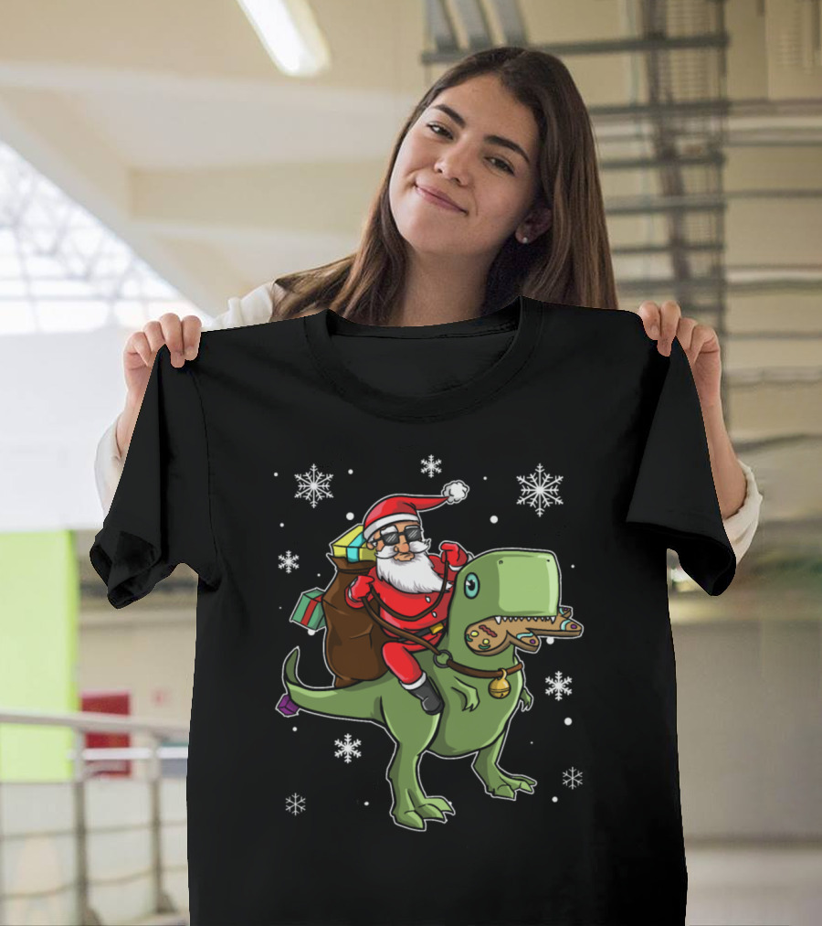 Santa Riding T-Rex Christmas Toddler Fun T-Shirt