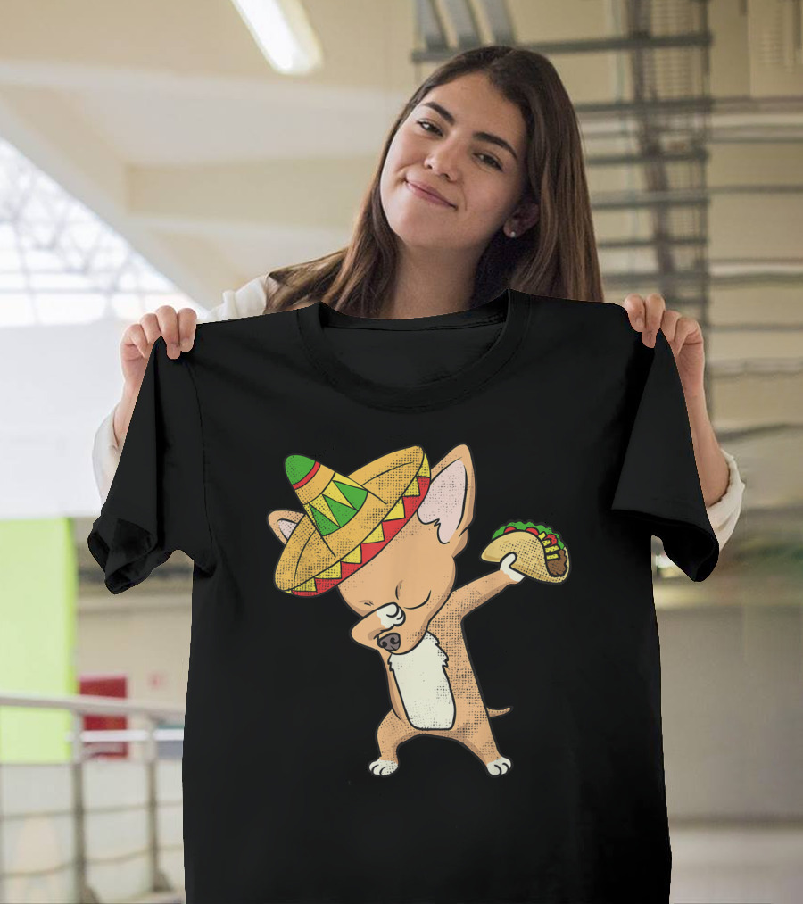 Funny Mexican Chihuahua Dog Taco Dabbin Sombrero T-Shirt