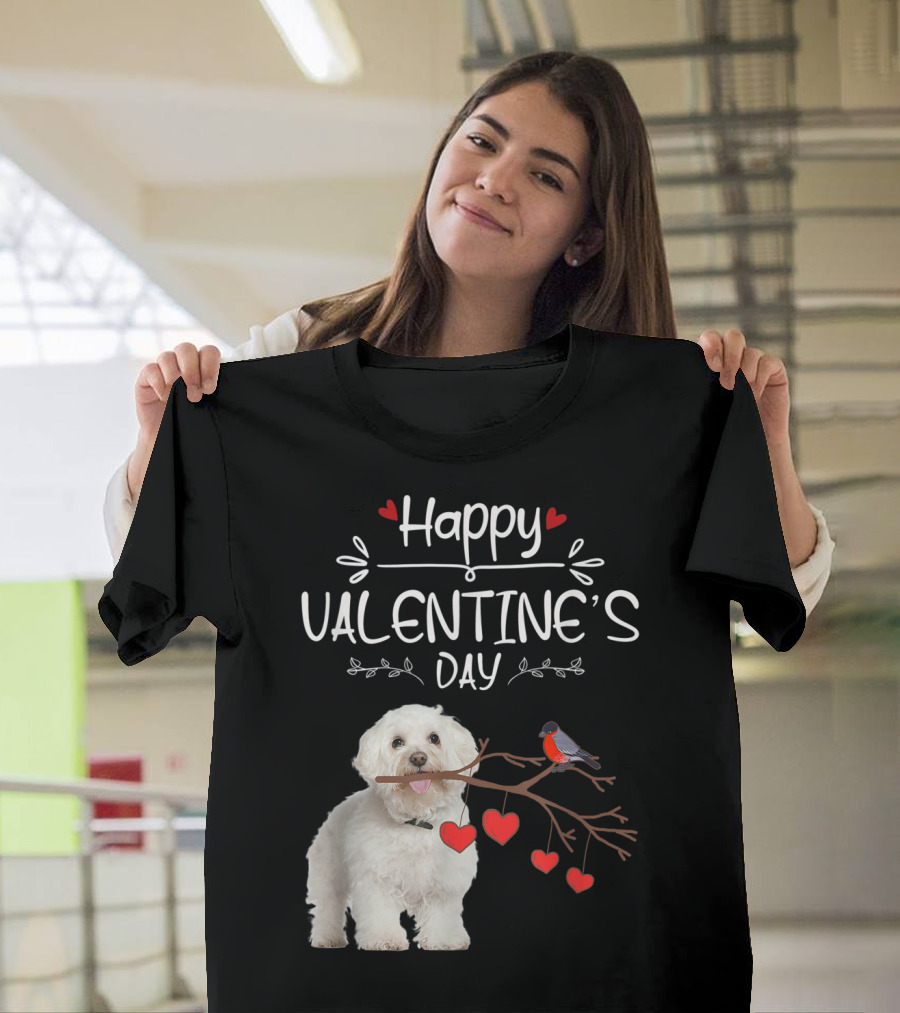Happy Valentine's Day Dog with Hearts and Branch T-Shirt