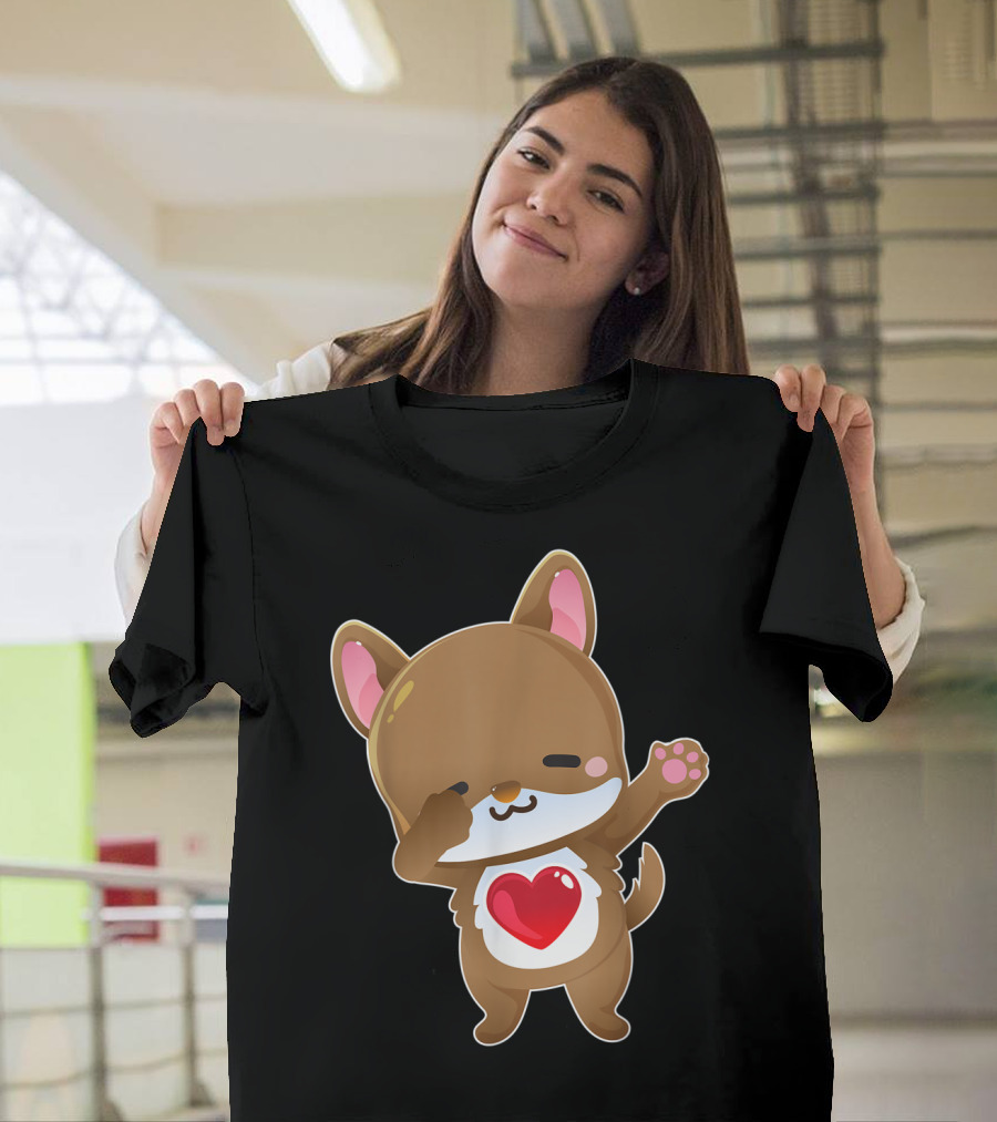 Valentine For Girls Cute Chihuahua Dog with Heart Belly T-Shirt