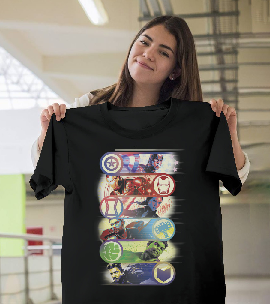 Avengers Endgame Hero Symbols Colorful Captain Iron Widow Thor Hulk Hawkeye T-Shirt