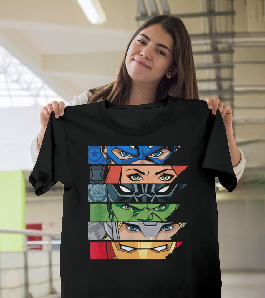 Marvel Avengers Super Hero Eyes Captain America Black Widow Black Panther Hulk Thor Iron Man T-Shirt