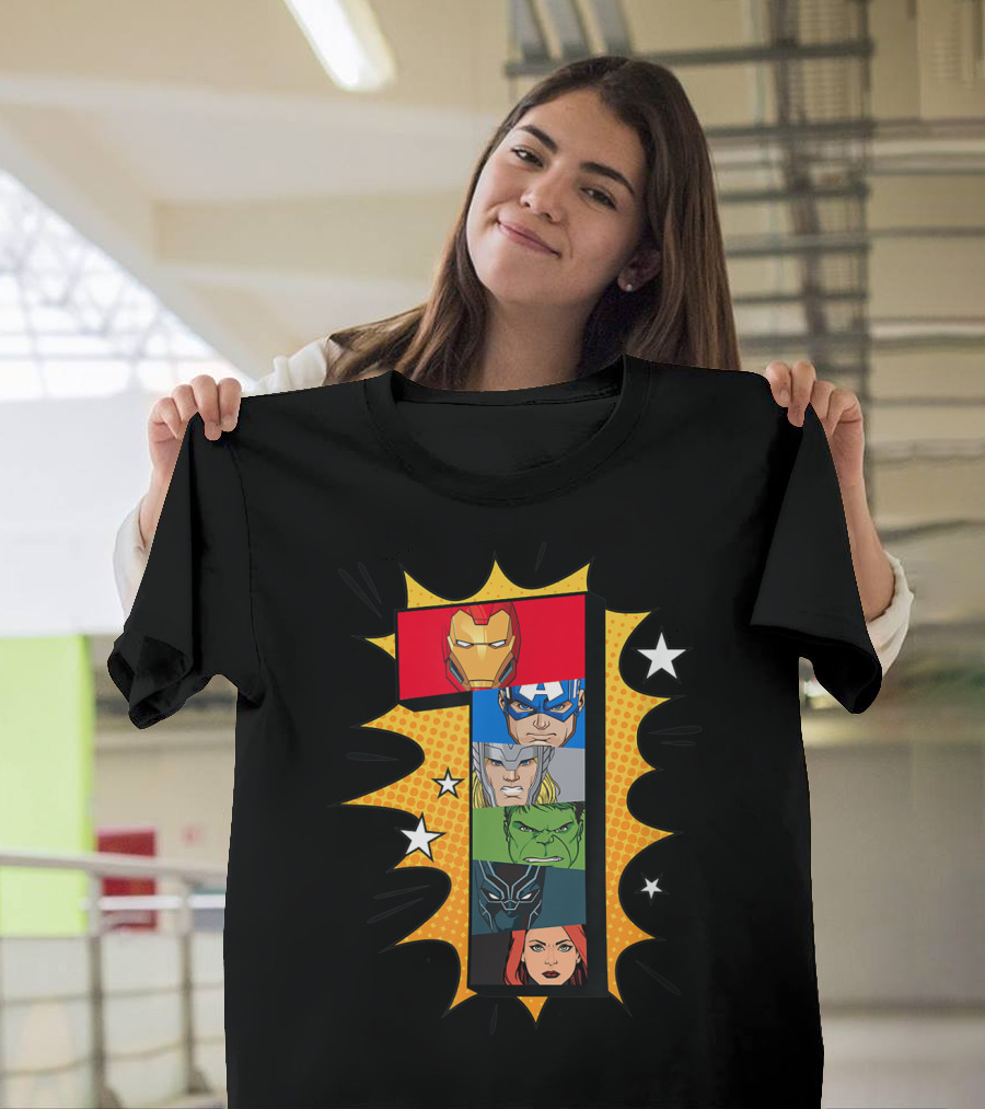 Marvel Avengers Super Heroes Iron Man Captain America Thor Hulk Black Panther Black Widow 1st T-Shirt
