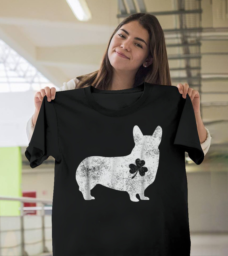 Corgi Clover Silhouette St Patrick's Day Irish T-Shirt