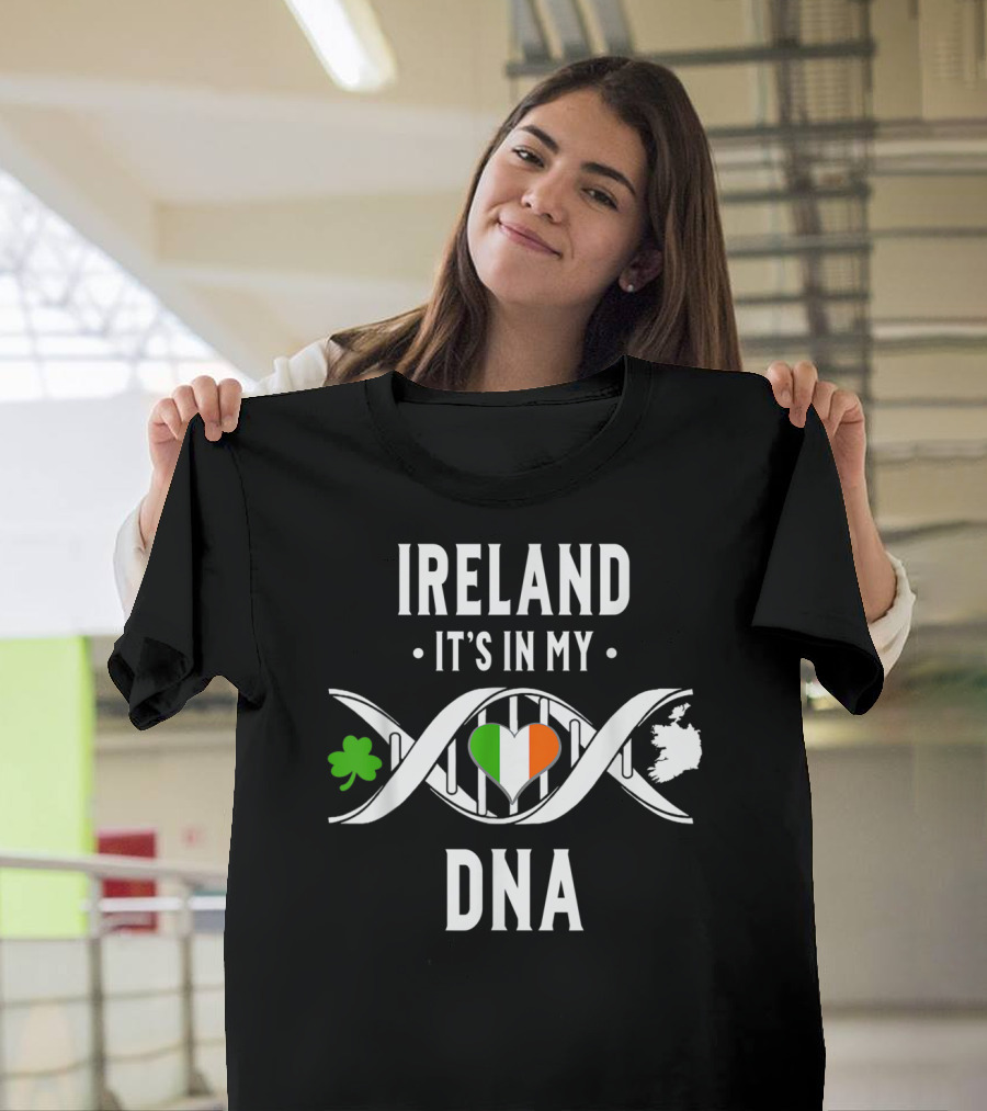 Ireland It's In My DNA Proud Irish Shamrock Heart Flag Map T-Shirt