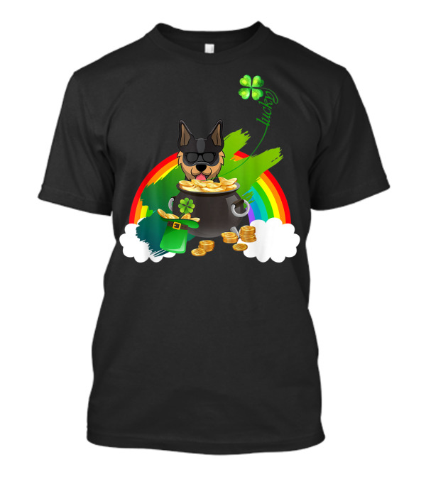 Lucky Shamrock Australian Cattle Dog With Pot Of Gold And Rainbow T-Shirt