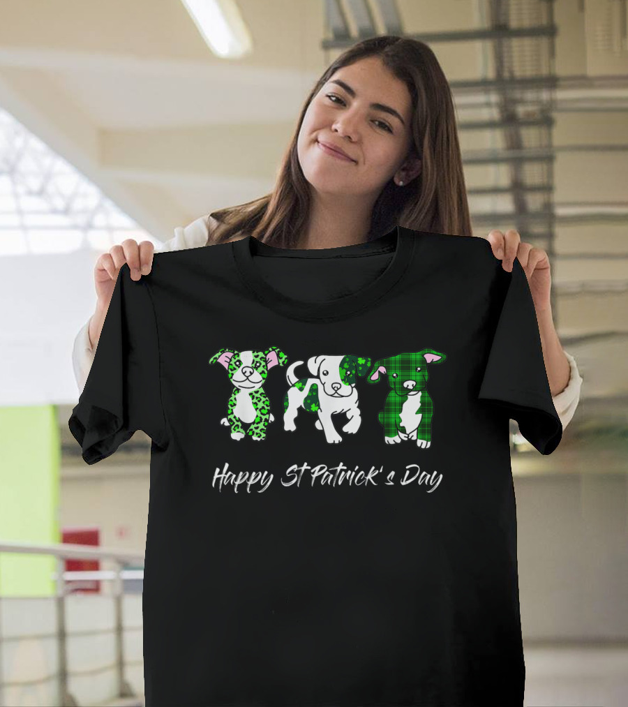 Happy St Patrick's Day Pitbull Green Leopard Plaid T-Shirt