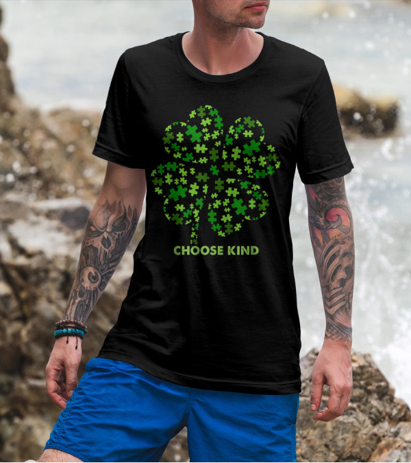 Choose Kind Puzzle Piece Shamrock Autism St Patrick's Day T-Shirt