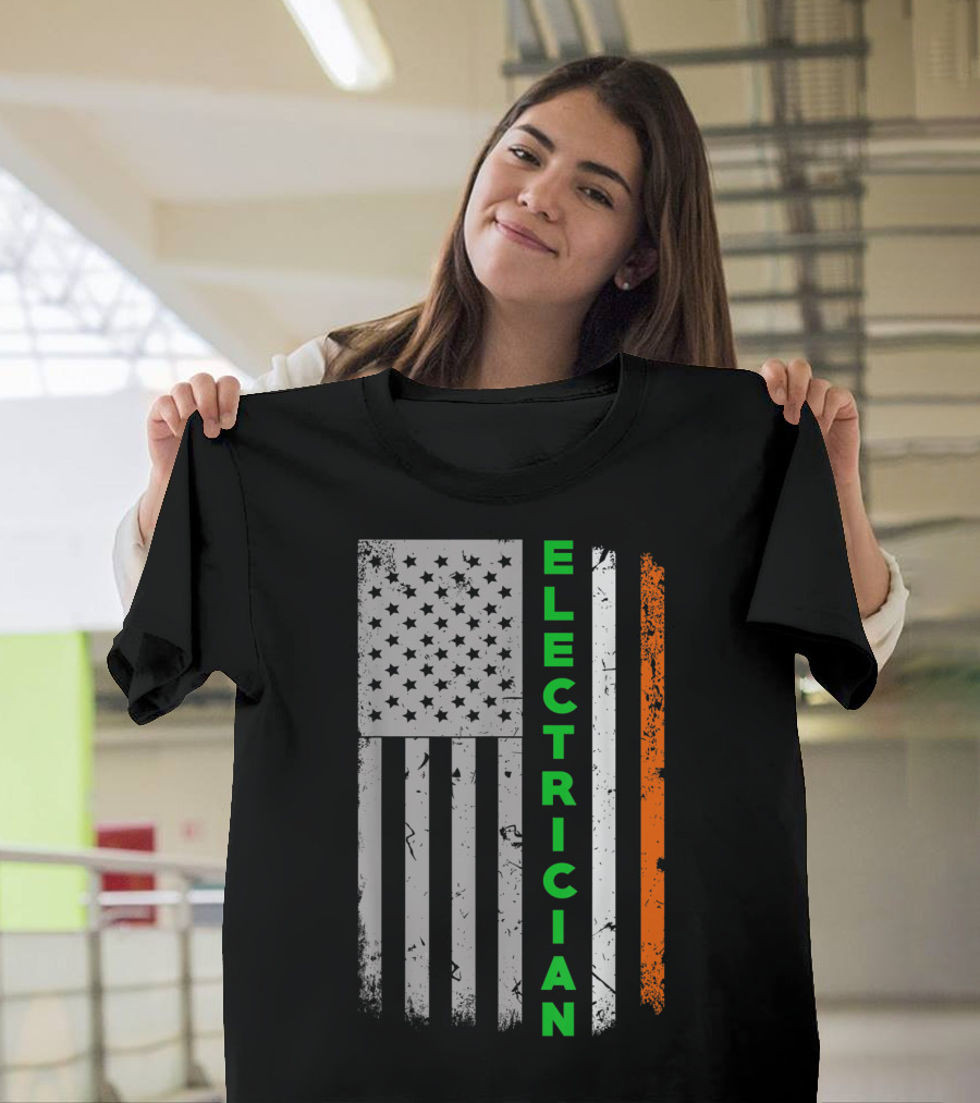 Electrician Irish American Flag St Patrick's Day T-Shirt