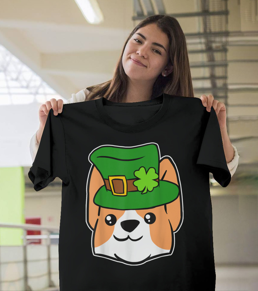 Leprechaun Corgi Funny St Patrick's Day Hat Shamrock T-Shirt