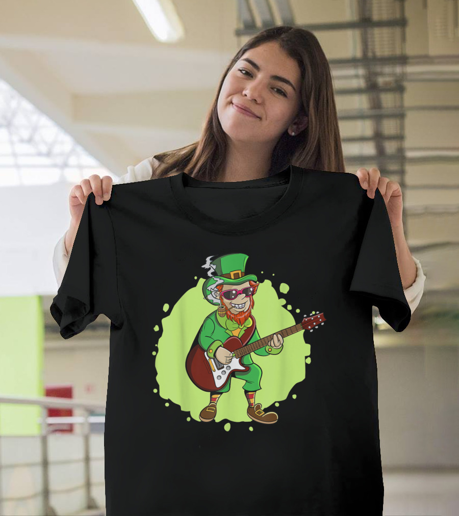 St Patricks Irish Leprechaun Playing Electric Guitar T-Shirt