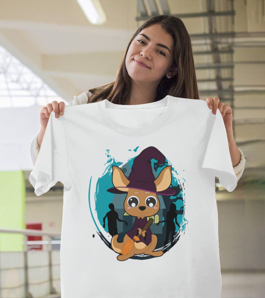 Kangaroo Witch Halloween Animals Spooky Night T-Shirt
