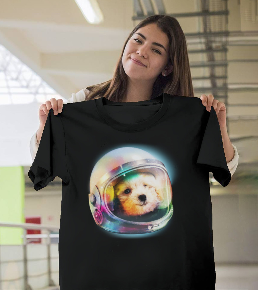 Poodle Puppy Astronaut Rainbow Galaxy Helmet T-Shirt