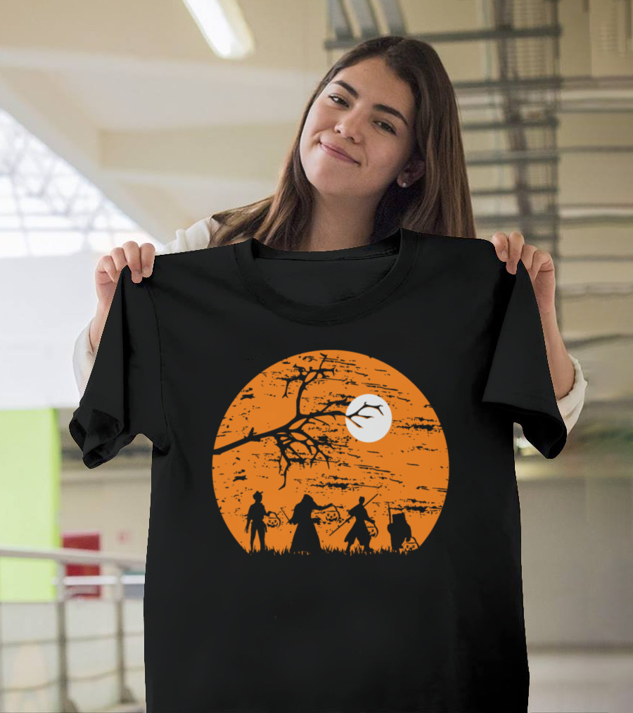 Scary Halloween Night Trick or Treat Silhouettes Moon T-Shirt