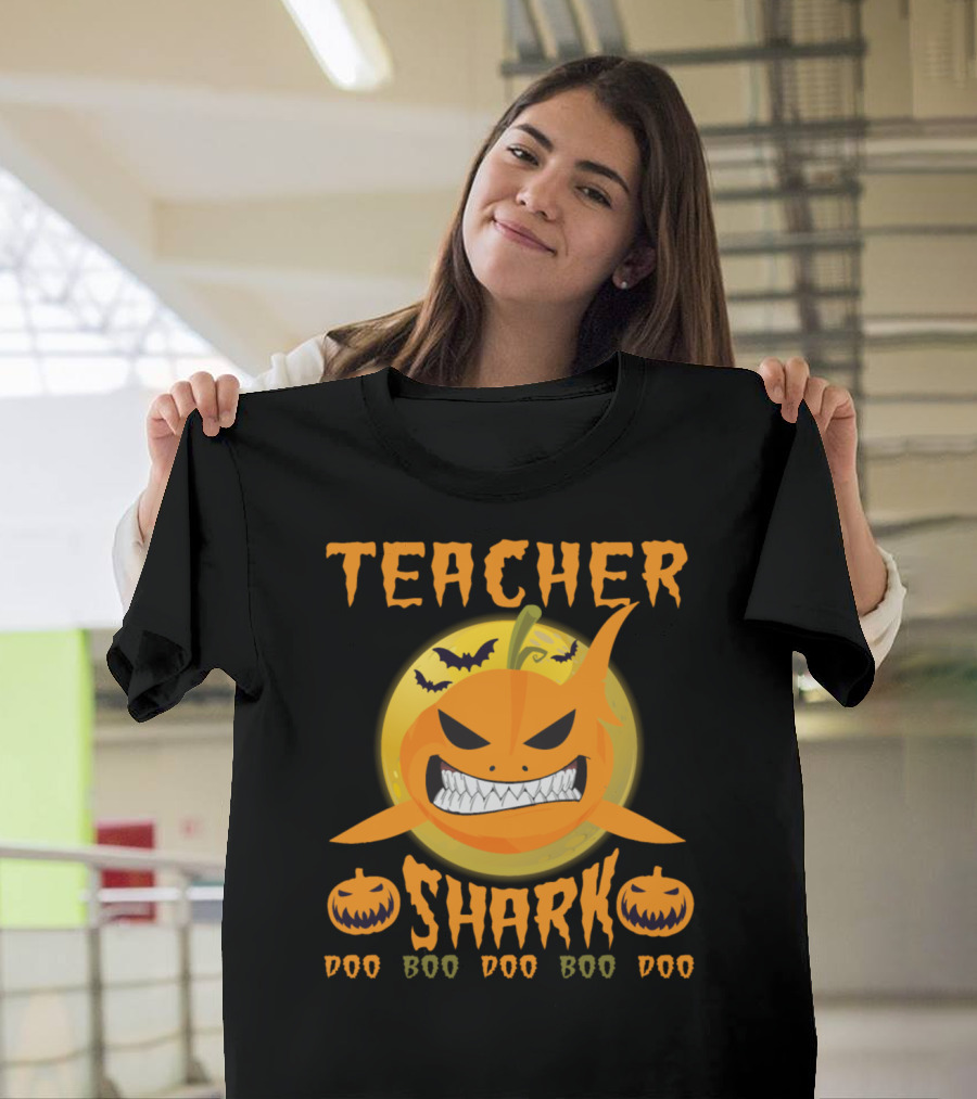 Teacher Halloween Shark Doo Boo Pumpkin Bats T-Shirt