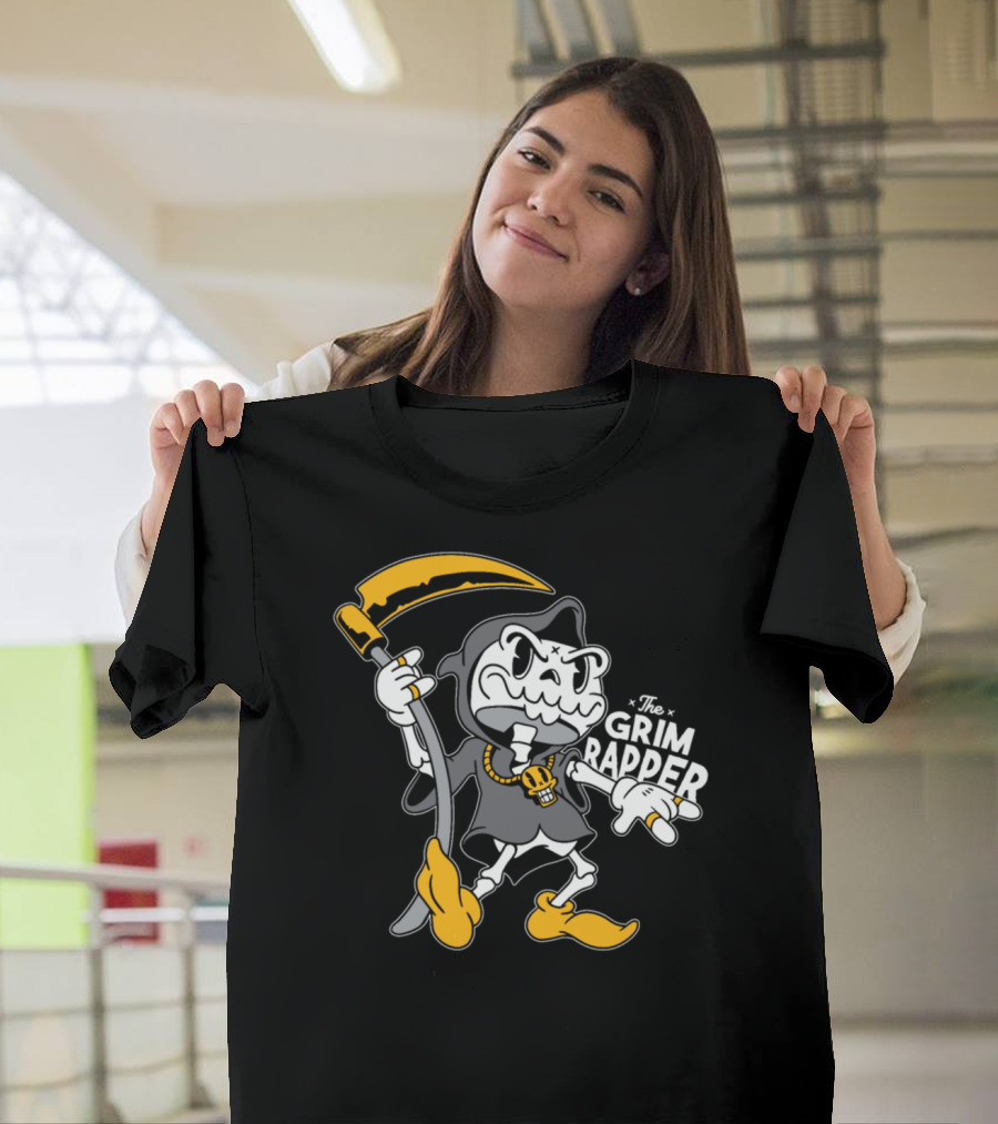 The Grim Reaper Funny The Grim Rapper Skeleton with Scythe and Gold Accessories T-Shirt