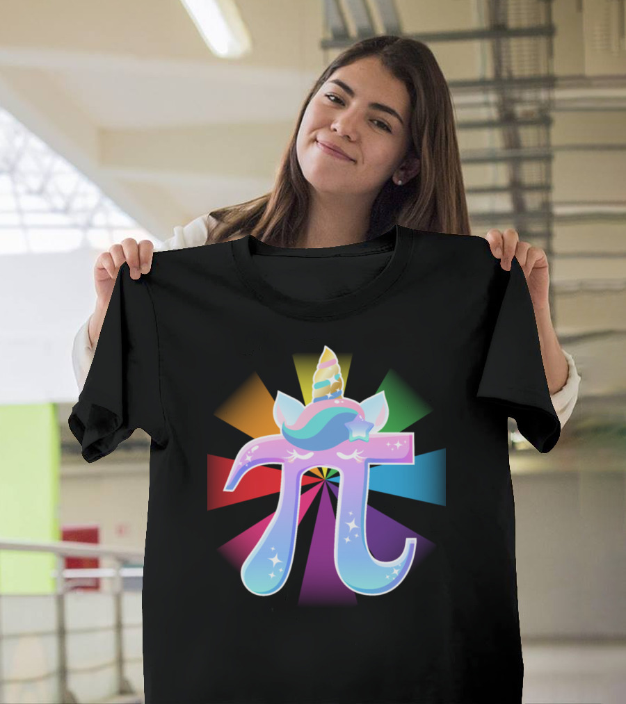 Unicorn Pi Symbol Rainbow Maths Student Teacher T-Shirt