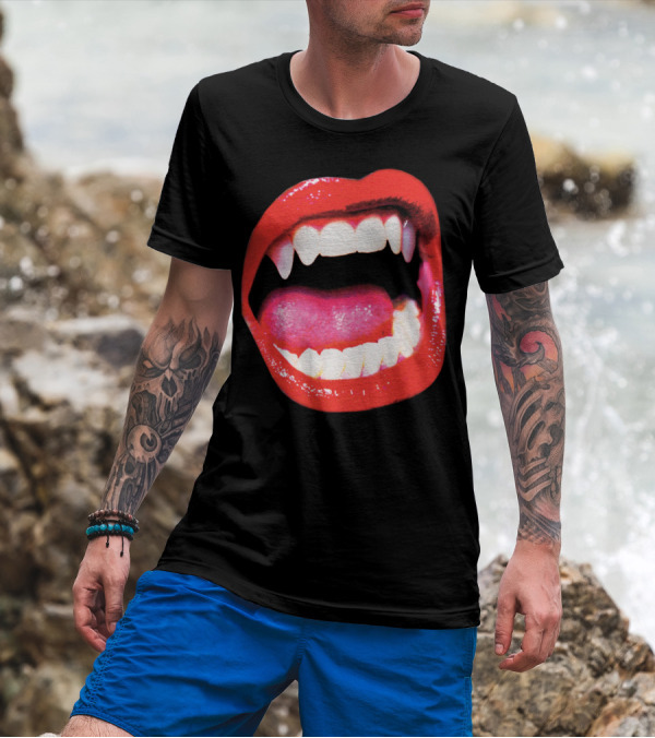 Vampire Fangs Red Lips Open Mouth Iconic T-Shirt