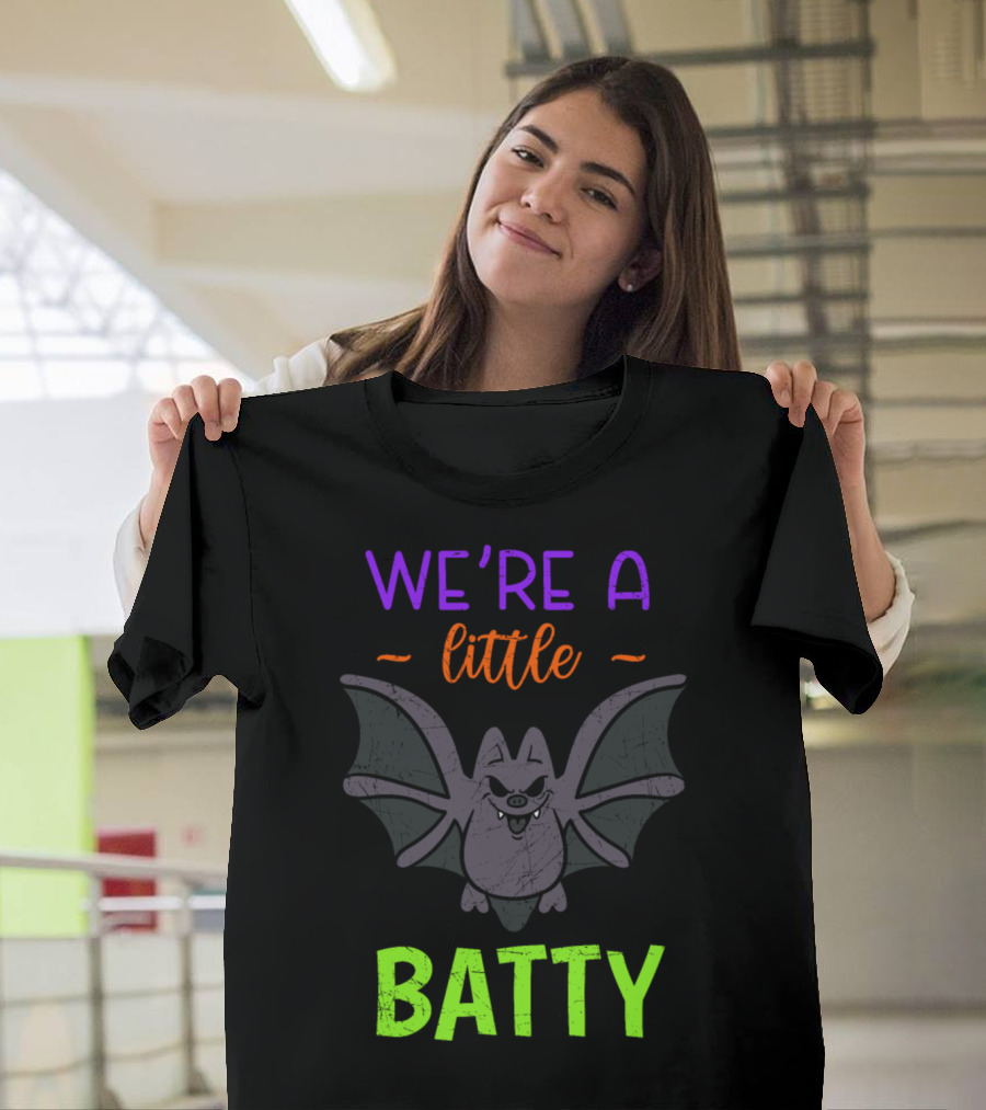 We're A Little Batty Flying Bat Halloween Humor T-Shirt