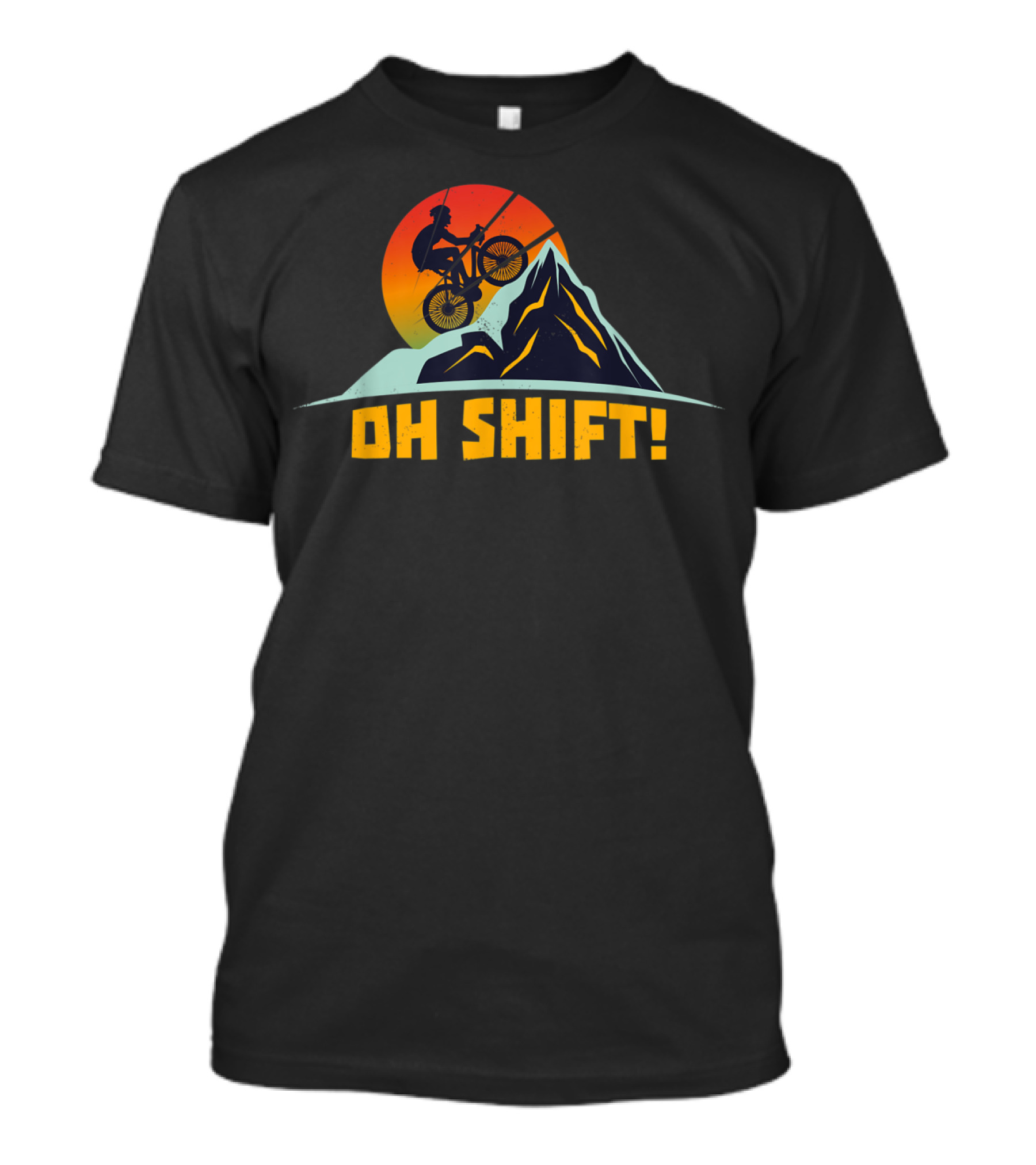 Bicyclist Distressed Oh Shift Mountain Sunset T-Shirt