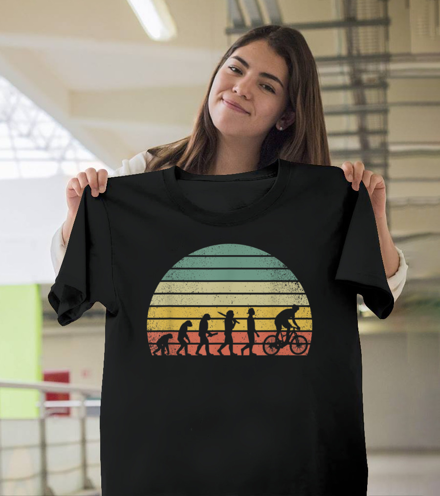 Retro Mountain Biking Evolution Sunset T-Shirt