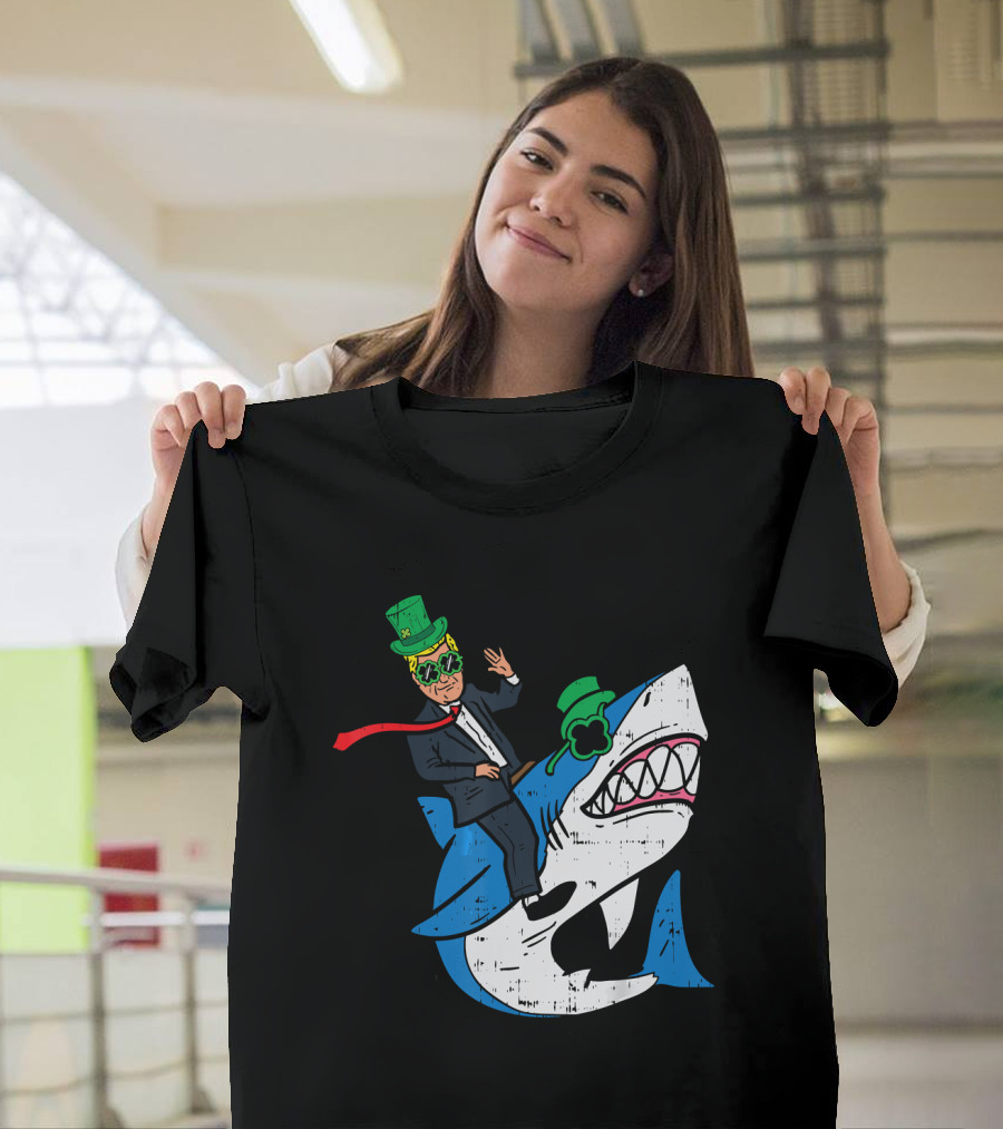 Donald Trump Riding Green Hat Irish Shark St. Patrick's Day T-Shirt