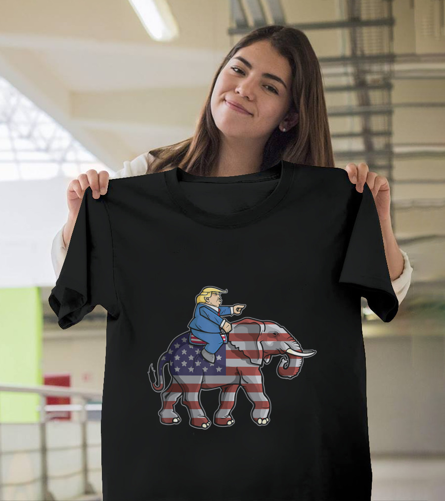 Donald Trump Riding Elephant American Flag Republicans T-Shirt