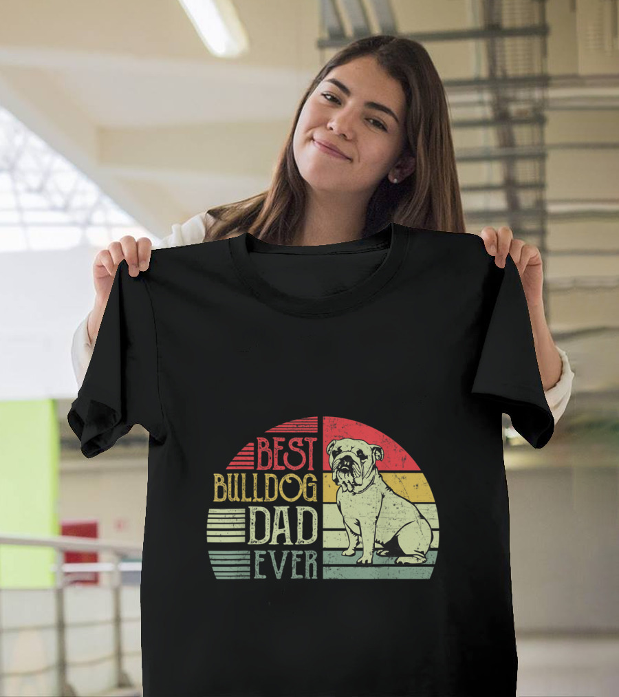 Best Bulldog Dad Ever Vintage Striped T-Shirt