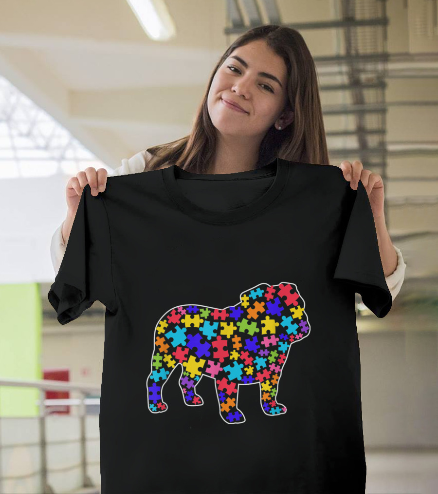 English Bulldog Puzzle Autism Awareness T-Shirt
