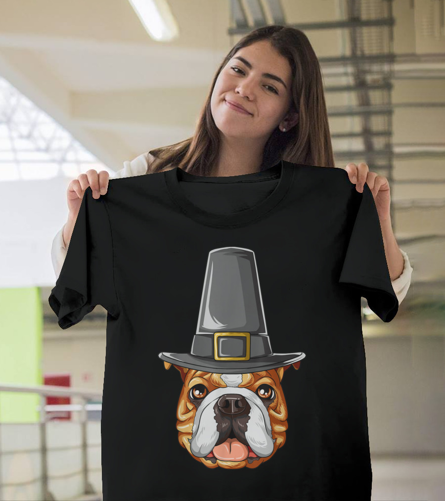 English Bulldog Pilgrim Thanksgiving Celebration Dog Hat T-Shirt
