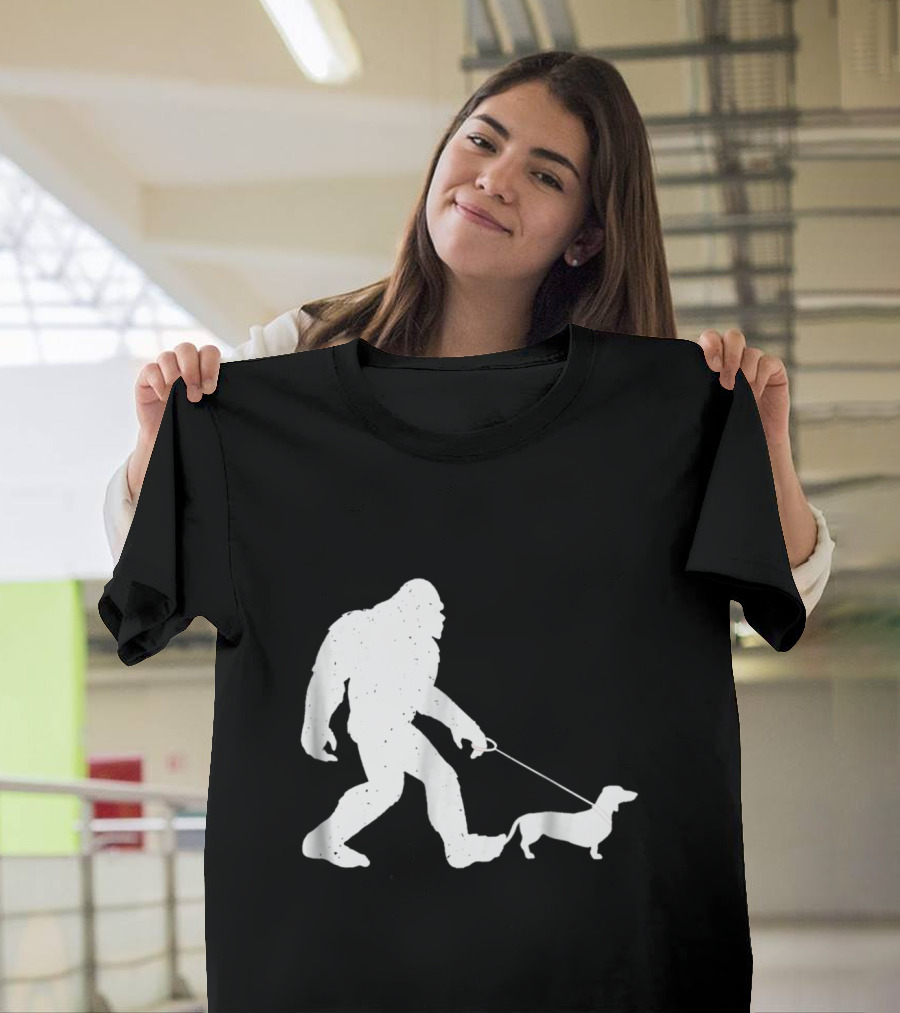Bigfoot Walking Dachshund Funny Wiener Dog T-Shirt